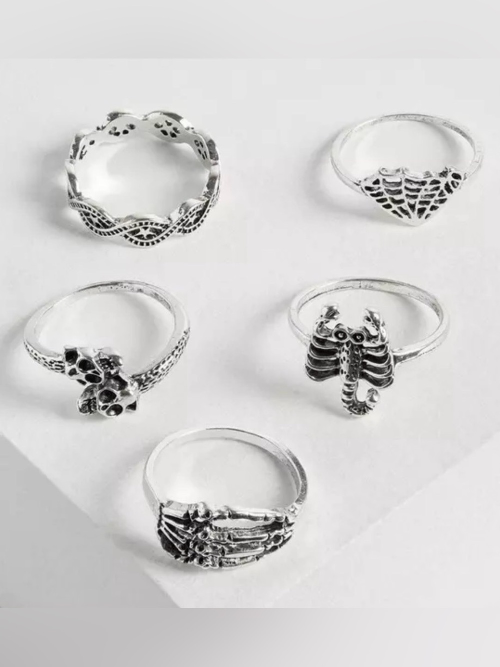 #Jx005 Torrid Skull & Halloween Motif Ring Set Silver-tone High Shine & Oxidized